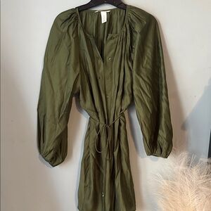 H&M Olive Green Midi Dress with Tie Waist